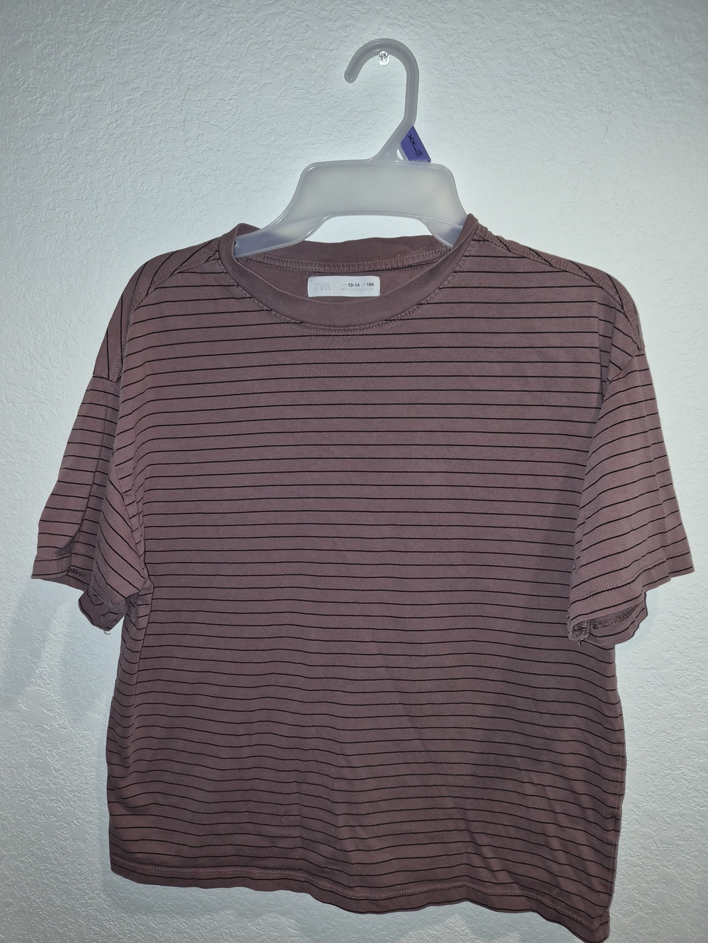 Zara Mauve Stripe Short-Sleeve Blouse
